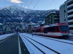 Gelenksteuerwagen ABt 2133 wartet am 21.12.17 in Brig auf den nächsten Einsatz.