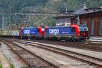 SBB Siemens Vectron 193 063-5 und 193 059-3 am 10.07.26 in Brig Bhf vom Bahnsteig aus fotografiert 