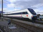 Ein trkischer Hochgeschwindigkeitszug steht hchstwahrscheinlich zu berfhrungsfahrten im Grenzbahnhof sterreich-Schweiz in Buchs/SG.