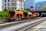 RhB Ge 3/3 Rangierlok 214 mit zwei Schotterwagen am 07.07.26 in Chur  