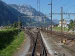 Einfahrt vom Anschlussgleis des Schotterwerks in den Bahnhof Erstfeld (1.10.2011)