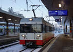 Transports Publics Neuchâtelois (Trans N)
Meterspur Bahnstrecke La Chaux-de-Fonds-Les Ponts-de-Martel. BDe 4/4 7 in La Chaux-de-Fonds am 5. Februar 2022.
Foto: Walter Ruetsch