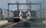 Der in Lancy Pont Rouge einfahrende SBB LEX RABe 522 216 diente mir Objekt für eine Spiegelspielerei.