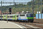 Nachschuss auf Re 4/4 II 11117 (420 502-7) der BLS AG als RE 4077 von Interlaken Ost (CH) nach Zweisimmen (CH), der den Bahnhof Spiez (CH) auf Gleis 2 verlässt.
[24.7.2019 | 15:40 Uhr]