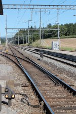 Hier die Ausfahrt des Bahnhofes Hindelbank in Richtung Lyssach.