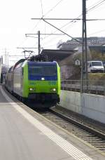 BLS 485 als zugs Lok Der Doppelstockwagen bei der durchfahrt Wankdorf.14.03.2009