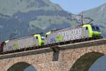 BLS Re485 in Doppeltraktion auf dem Kanderviadukt bei Frutigen, auf dem Weg nach Sden.