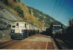 Regionalzug Goppenstein - Brig begegnet in Hohtenn einem IC Richtung Norden mit der damals ziemlich neuen BLS Re 465.
Oktober 1995
(Gescanntes Foto)  