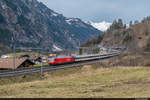 SBB Re 460 037 ist am 22.02.2021 mit IC6 31068 von Brig nach Basel SBB unterwegs und konnte hier an der Lötschberg Nordrampe bei Blausee Mitholz aufgenommen werden.