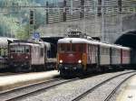 BLS - 100 Jahr Feier Sdrampenfest / Extrazug mit Lok Ae 6/8 205 und Autozug mit Re 4/4 163 im Bahnhof Goppenstein am 07.09.2013