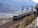 Pendelzug Brig - Goppenstein am 11.11.2006 zwischen Lalden und Eggerberg, nur an diesen Tag fur die Garnitur mit Re 465 und diesen Steuerwagen, die brigen 6 Tage meines Aufenthaltes die Re 420 506