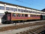 EBT - Speiswagen fr Extrafahrten .. EMMENTALERSTUBE ..  WR 50 38 88-03 801-1 abgestellt im Bahnhofsareal von Huttwil am 02.03.2012