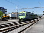 BLS - Dienstfahrt des Pendelzuges an der Spitze der Triebwagen RBDe 4/4 565 736-6 bei der durchfahrt in Gwatt am 10.05.2017