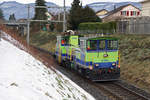 BLS Baudiensttraktorenzug mit den Tm 235 092 und Tm 235 095 auf voller Fahrt bei Biberist am 20.