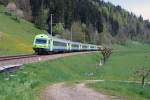 BLS: RE Luzern-Bern zwischen Langnau im Emmental und Konolfingen unterwegs am 29. April 2015.
Foto: Walter Ruetsch