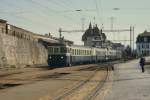 BLS / Aus dem Archiv - Steuerwagen Bt mit Triebzug ABDe 4/8 bei der einfahrt in den Bahnhof Fischermätteli im Mai 1985