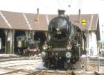 150 Jahr Jubilum der Schweizer Eisenbahn.Der  Elefant  die C5/6   2978(SLM 1916)und die Mallet Lok Ed 2x2/2 Nr.196 (Maffei 1893)vor  dem Rundschuppen in Delmont/Delsberg (Archiv P.Walter)