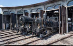 Tag der offenen Tore im Bahnpark Brugg am 25./26. Mai 2019.<br>
Gastlok E 3/3 8492  Perlen-Tiger  und Eb 3/5 5819  Habersack  am Sonntag vor dem Ringlokschuppen