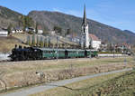 WINTERDAMPF IM JURA vom 17. Februar 2019.
Dampfbahn Bern/DBB
Verein Historische Eisenbahn Emmental/VHE
Eb 3/5 5810 + Bi 527 + Bi 528 + F2
Bei Court.
Foto: Walter Ruetsch