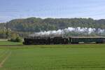 Selten sind grosse franz�sische Dampfloks auf Strecke. Eine der ganz grossen wird in der Schweiz betrieben. Hier f�hrt die Mountain am 18.04.2026 r�ckw�rts mit Fahrg�sten von Full Depot nach Koblenz.