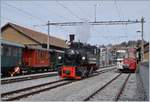 Zum Abschied des Betriebes vor dem Aus- und Umbau zwischen Palézieux und Châtel St-Denis (alter Bahnhof)  verkehrte die Blonay - Chamby Bahn G 2x 2/2 105 mit einem Abschiedsdampfzug.