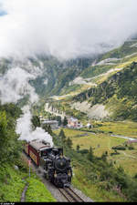 Dampfbahn-Fest bei der DFB in Gletsch am 22./23. August 2020.<br>
DFB HG 3/4 4 am 22. August zwischen Gletsch und Muttbach-Belvédère.