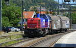 SBB - Am 843 059-7 mit  2 G�terwagen bei der einfahrt in den Bahnhof von Oensingen am 24.07.2026