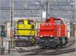 Die Am 843 027-4 der Infrastruktur trifft Bm 847 853-9 Lok Goldau der Gleisbaufirma Vanoli in Olten.