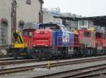 SBB - Tm 234 142-8 + Am 843 068-8 + Tm  232 050-0 abgestellt im Areal des SBB Industriewerkes in Biel am 28.09.2013  ..  Standort des Fotografen ausserhalb des SBB Werkes