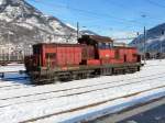 SBB - Diesellok Bm 6/6  18505 im Bahnhofsareal von Brig am 30.12.2010