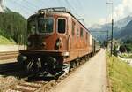 BLS Re 4/4 167 'Ausserberg' mit Regionalzug in Kandersteg am 10. August 1997.