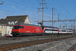 Infrastrukturdiagnose, mit der Re 460 047-4, dem XTmass 99 85 9 160 001-5, X 99 85 93-61 247-1 in dem IC Steuerwagen Bt 50 85 28-94 930-0 durchfährt am 03.03.2026 den Bahnhof Pratteln.