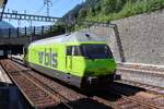 BLS Re465 009-9 am 09.07.26 in Kandersteg Autoverladung von einen Gehweg aus fotografiert 