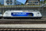 Stadler Rail / ex BLS - Lok 91 85 4 465 011-5 abgestellt im Bahnhof Spiez am 27.06.2026