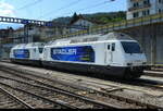 Stadler Rail / ex BLS - Lok 91 85 4 465 011-5 + 91 85 4 465 001-6 zusammen abgestellt im Bahnhof Spiez am 27.06.2026