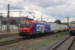 SBB Cargo 482 001-5 (91 85 4482 001-5 CH-NRFAB) mit einem Intermodaltrasporti Container-KLV Richtung Erfurt, am 05.09.2026 in Eisenach Hbf.