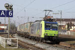 BLS Cargo 485 007 mit KLV-Zug in Augsburg Oberhausen, 05.03.2026