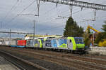 Doppeltraktion, mit den BLS Loks 485 010-3 und 485 016-5 durchfährt am 16.03.2026 den Bahnhof Rothrist.
