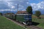 Verein Mikado 1244: Ae 6/6 11407 + F 948 + WR 2749 + A 33610-9 + AB4 3658 + AB4 3662 +  AB4 3660, Zug 31115 Kerzers-Interlaken Ost (nicht �ffentlicher Reisezug), Jerisberghof, 14.