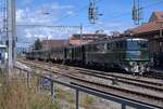 Verein Mikado 1244: Ae 6/6 11407 + F 948 + WR 2749 + A 33610-9 + AB4 3658 + AB4 3662 + AB4 3660, Z�ge 31170 und 31155 Interlaken Ost-Kerzers-Interlaken Ost (nicht �ffentliche Reisez�ge), Kerzers, 14. September 2026. Die Fahrg�ste nutzten den Aufentha ...