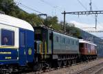 100 Jahre BLS: Am 7. September 2013 auf der Ltschberg-Sdrampe unterwegs bei Ausserberg war das interessante  GESPANN  mit ex BLS Ae 6/8 208 (1939) und ex SBB Ae 4/7 10997 (1931).
Foto: Walter Ruetsch 