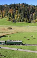 Ae 6/6 11407  Aargau  vom Verein Mikado 1244 unterwegs am 14. Oktober 2017 von Brugg AG via Rapperswil zum DVZO Fahrzeugtreffen 2017 in Bauma kurz vor Fischenthal.