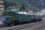 Gotthard-Bahntage 2021.
Aufstellung der historischen Lokomotiven vom frühen Morgen des 18. September 2021 im Bahnhof Erstfeld.
Die beiden unterschiedlichen Ansichten der Ae 8/14 11801.
Foto: Walter Ruetsch 