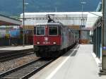 SBB - Loks 420 346-9 und Re 6/6 vor Güterzug bei der durchfahrt im Bahnhof Arth-Goldau am 29.05.2014