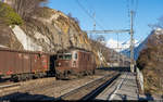 BLS Re 4/4 190 als Lokzug Brig - Spiez am 20. Februar 2021 in Ausserberg.