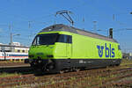 Re 465 007-3 der BLS wird am 15.09.2023 in der Abstellanlage beim badischen Bahnhof abgestellt.