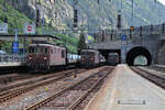 Treffen dreier bls Autoverlad am Lötschbergtunnel in Goppenstein mit Re 425 183, Re 425 190 und Re 425 195. (26.05.2023)