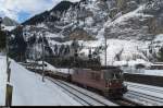 BLS Re 4/4 169  Bönigen  schiebt am 24. Januar 2016 ihren Autozug von Kandersteg in Richtung Lötschbergtunnel - Goppenstein.