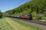 Kurz später folgte die Re 4/4 172 mit einem Autozug (Tecknau, 05.05.2016).