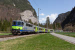 Am 02.04.2021 ist BLS Re 420.5 502 mit einem EW III Pendelzug von Interlaken Ost nach Zweisimmen unterwegs und konnte in Burgholz BE aufgenommen werden.